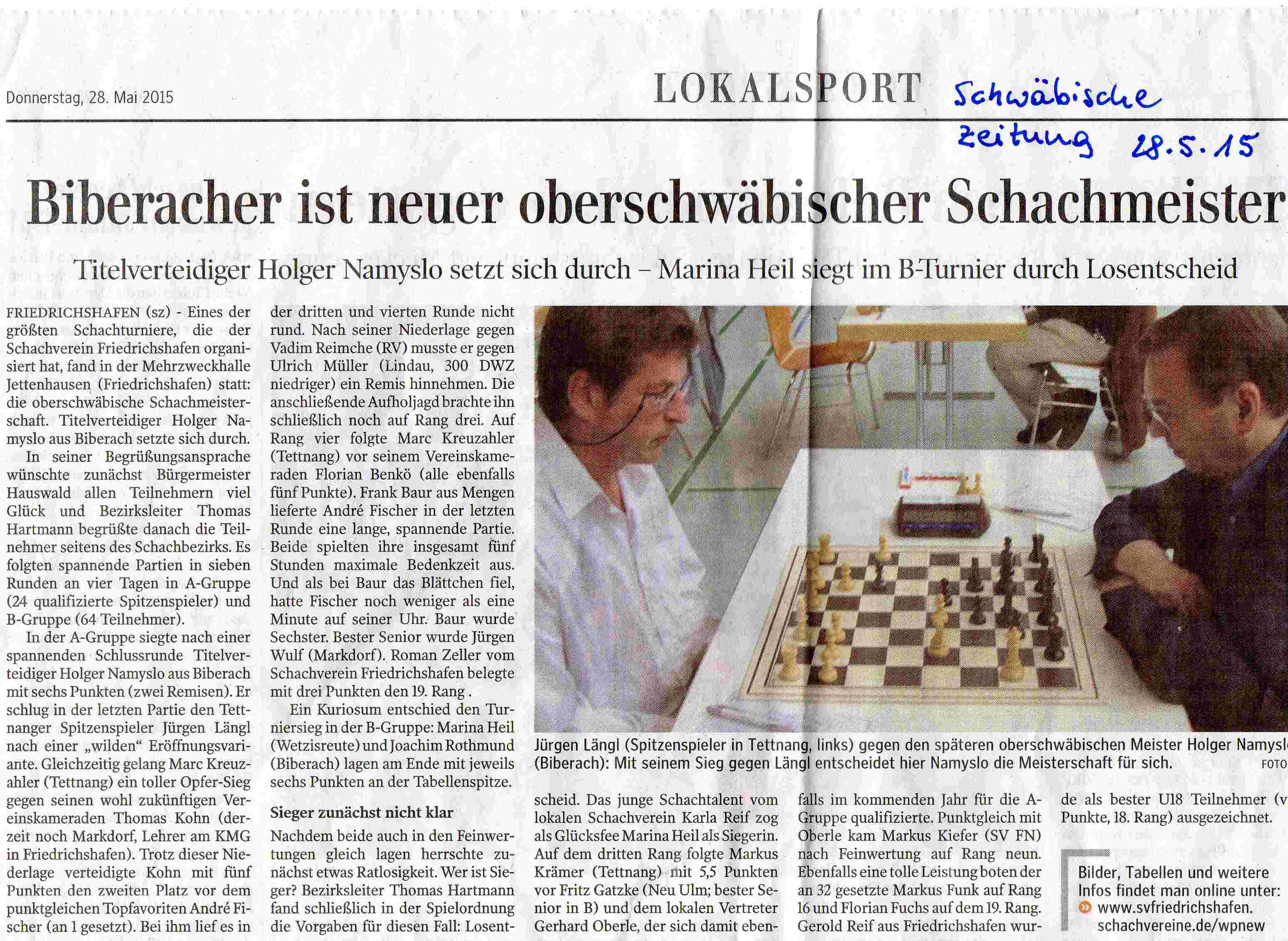 OSEM Bericht in der Schwäbischen Zeitung Ausgabe TT/FN